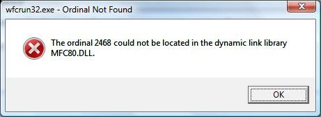 “The ordinal 2468 could not be located in the dynamic link library MFC80.DLL